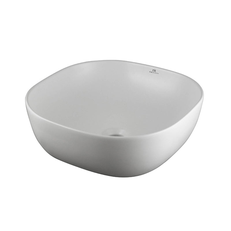 41x41 cm. countertop basin without overflow. Itâs necessary to use a un-slotted clicker or freeflow grid basin waste. matt white Standard Noken 