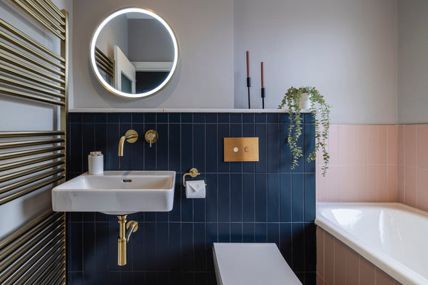 Blue and pink matt subway tiles