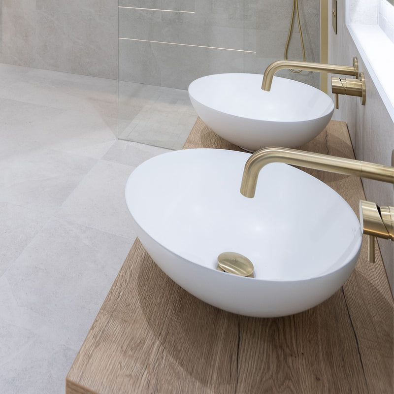 VOS Wall Mounted Single Lever Basin Mixer - Brushed Brass