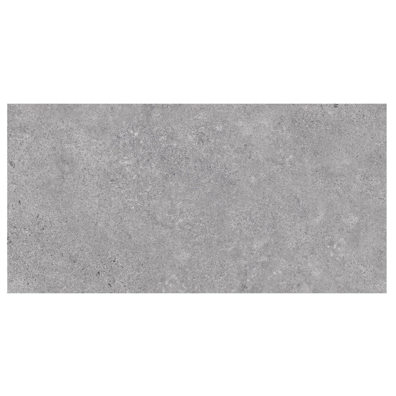 Rectangular gray tile with a textured surface on a white background