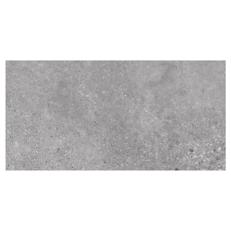 Rectangular gray tile with a textured surface on a white background