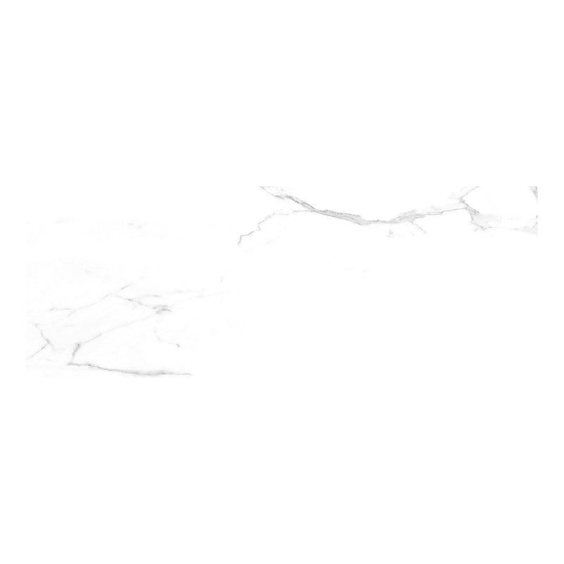 White marble effect tile with grey veining detail.