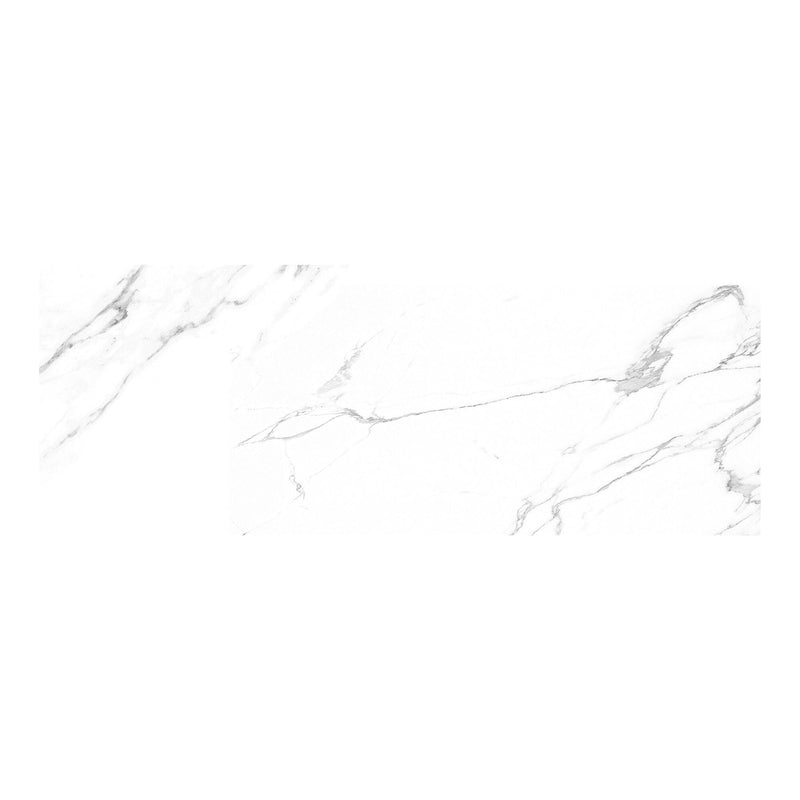 White marble effect tile with grey veining detail.