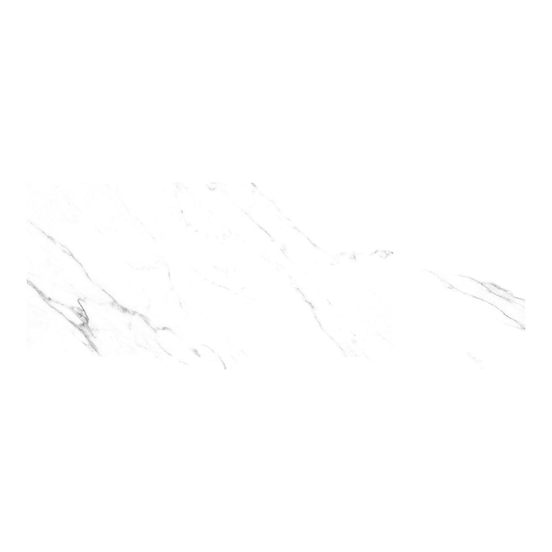 White marble effect tile with grey veining detail.