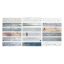 Collection of wood effect tiles with various textures and colours arranged in a grid on a white background.