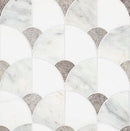 White and gray marble fan-shaped mosaic tile.