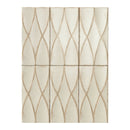 A rectangular panel of six square tiles arranged in a 3-by-2 grid, featuring a textured cream surface with a repeating wavy interlocking line pattern.