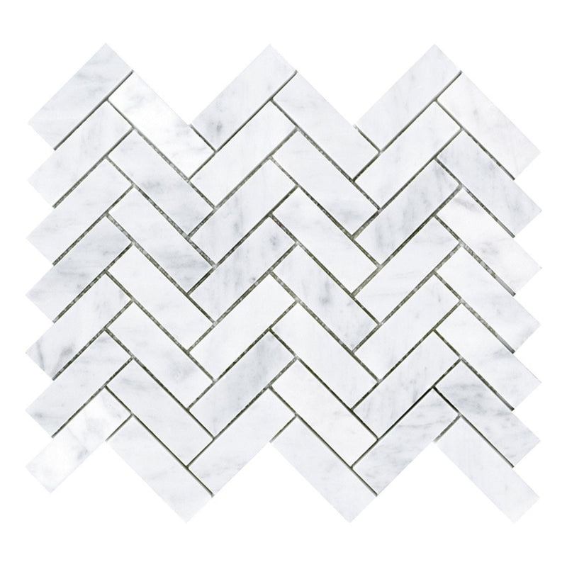 White marble herringbone mosaic tile
