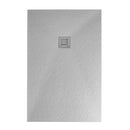 White textured rectangular shower tray with a square grid drain cover.