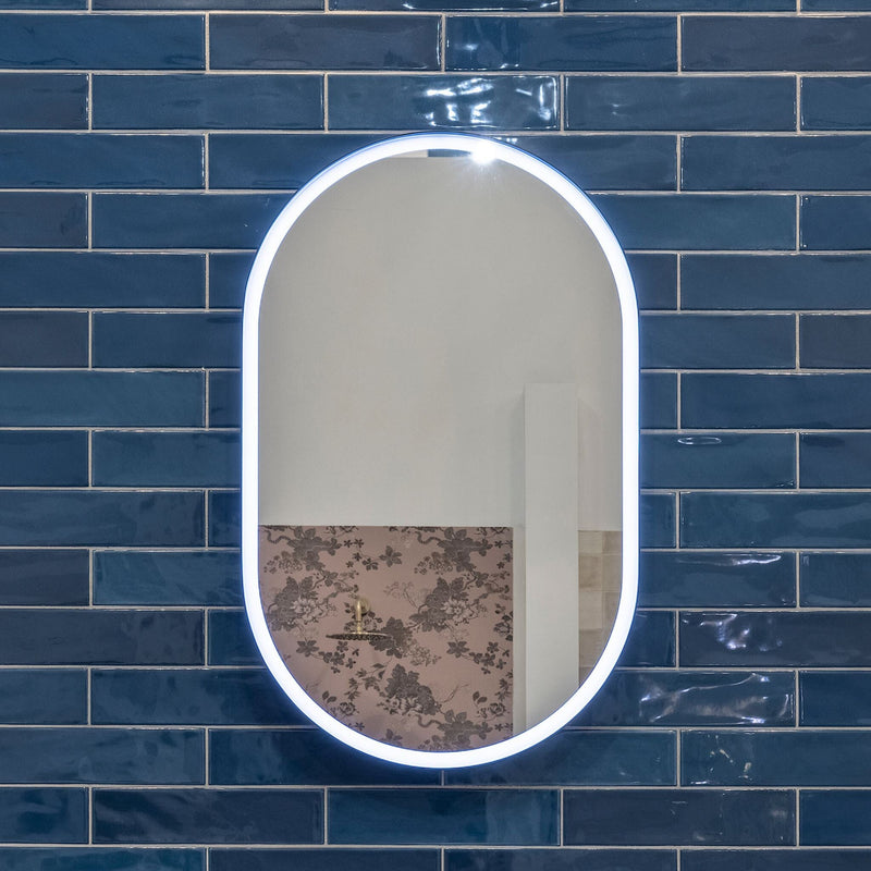 PASTILLE Oval Mirror with LED 80x50cm - Matt Black Bathroom Mirrors Nic Design 