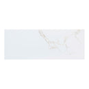 White marble effect tile with subtle veins on a white background