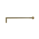 Brass shower arm with a white background