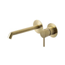 Brushed Brass wall-mounted tap on a white background