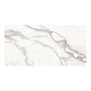 White marble effect tile with grey veining on a white background