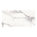 Rectangular white marble effect tile with grey veining.