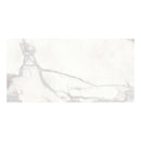Rectangular white marble effect tile with grey veining.