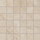 Beige travertine effect mosaic tile.