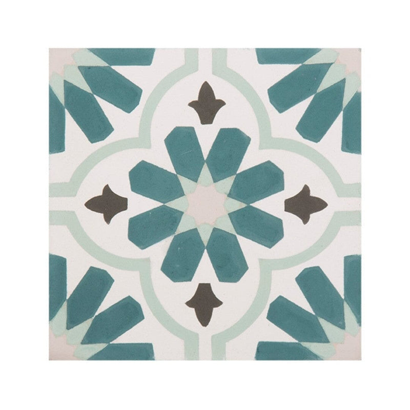 Decorative tile with a geometric pattern on a white background
