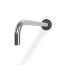 Chrome wall-mounted shower arm on a white background