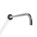 Curved chrome wall-mounted shower arm on a white background.