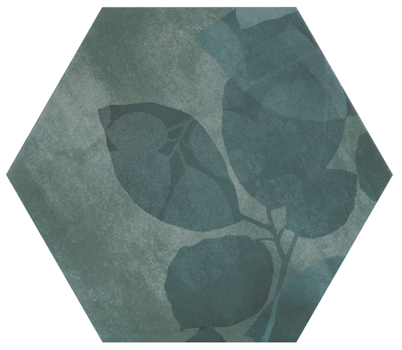 Hexagonal tile with leaf pattern