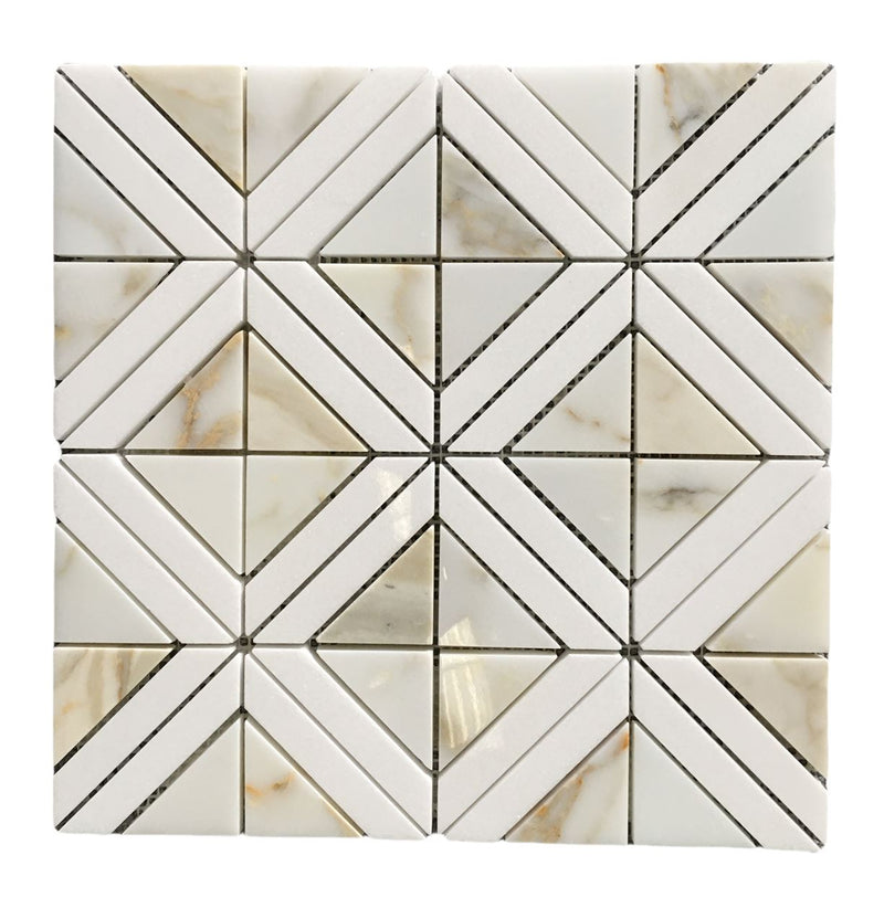 X Pattern White Thassos Calacatta Gold Marble Mosaic Tile TileStyle 