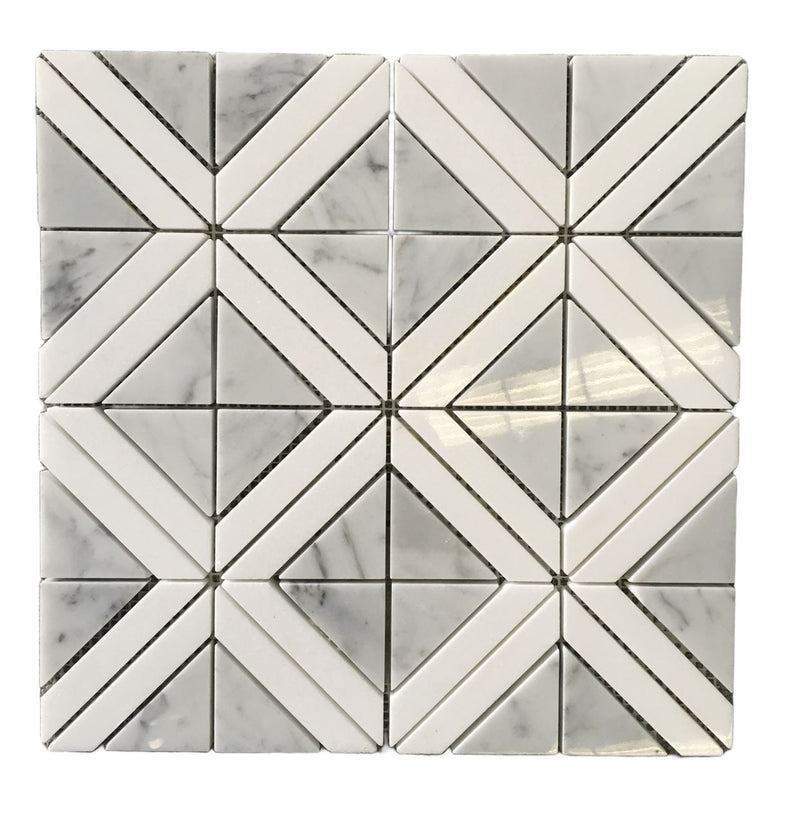 X Pattern White Thassos Carrara A Marble Mosaic Tile TileStyle 