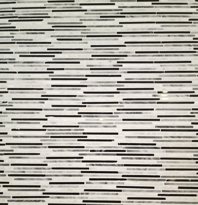 Bamboo Nero Marquina, Carrara, Bardiglio Mosaic 24x28 Tile TileStyle 