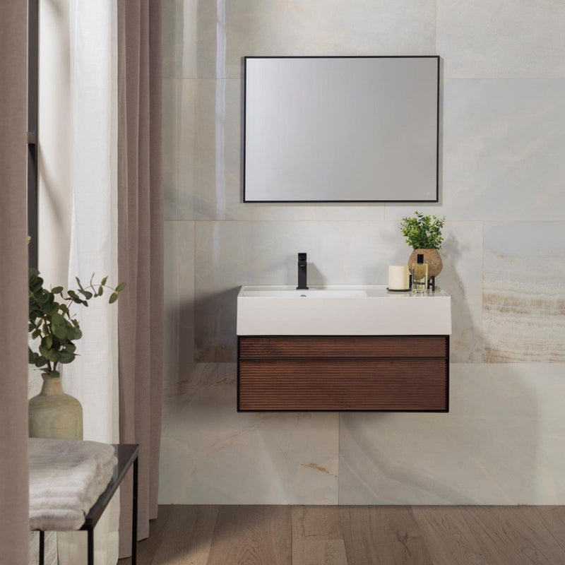 ESSENCE C Wall Hung Vanity Unit 80cm - Walnut Bathroom Furniture Noken by Porcelanosa 