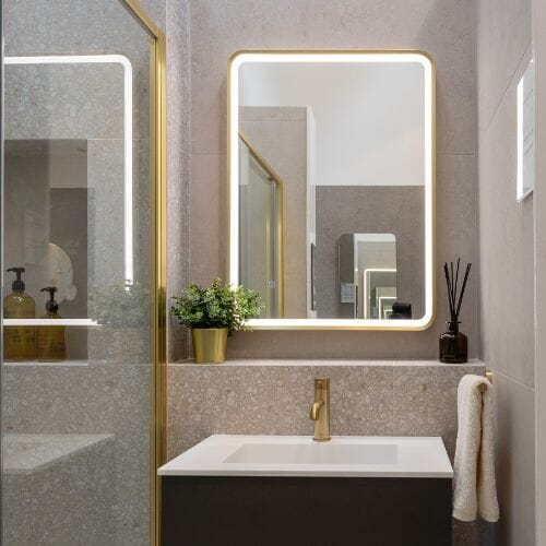 HIX Mirror 60x80cm With Light - Brushed Brass Bathroom Mirrors JTP 