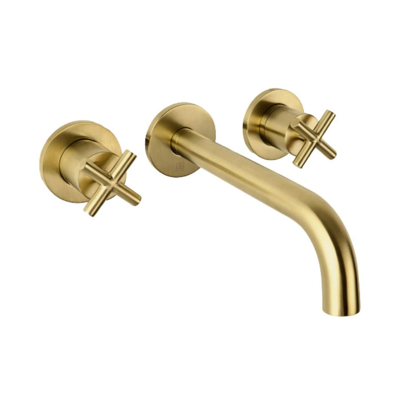 Solex 3 Hole Wall Mounted Basin Mixer Brushed Brass Taps JTP 